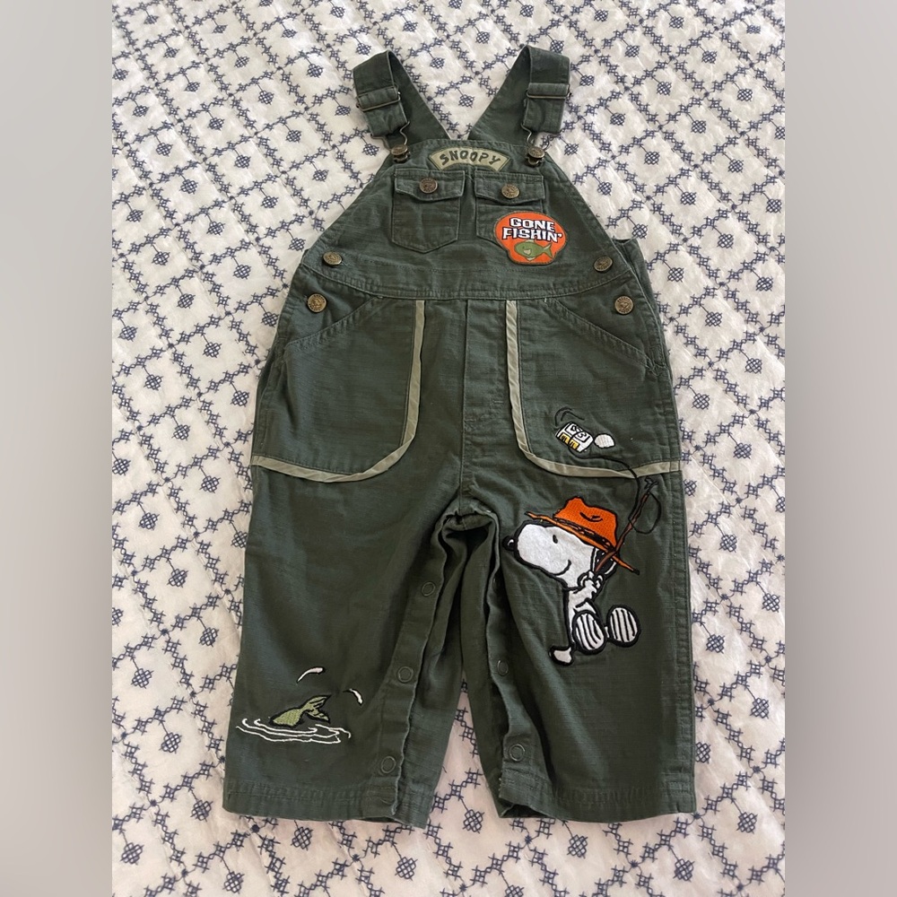 Vintage baby Snoopy gone fishing overalls
